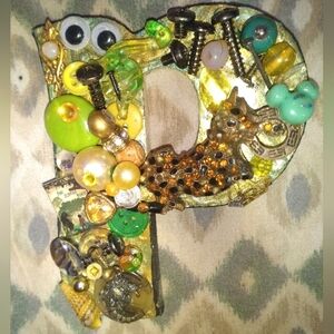 Decorative Boys Letter P with Beads and Embellishments